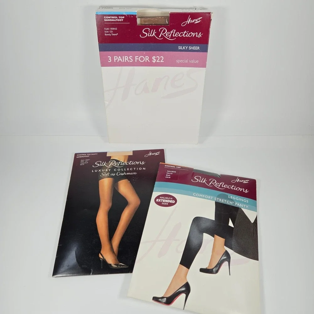 Hanes Silk Reflections Hosiery Bundle 4 Pairs Size CD Sheer Barely There Black